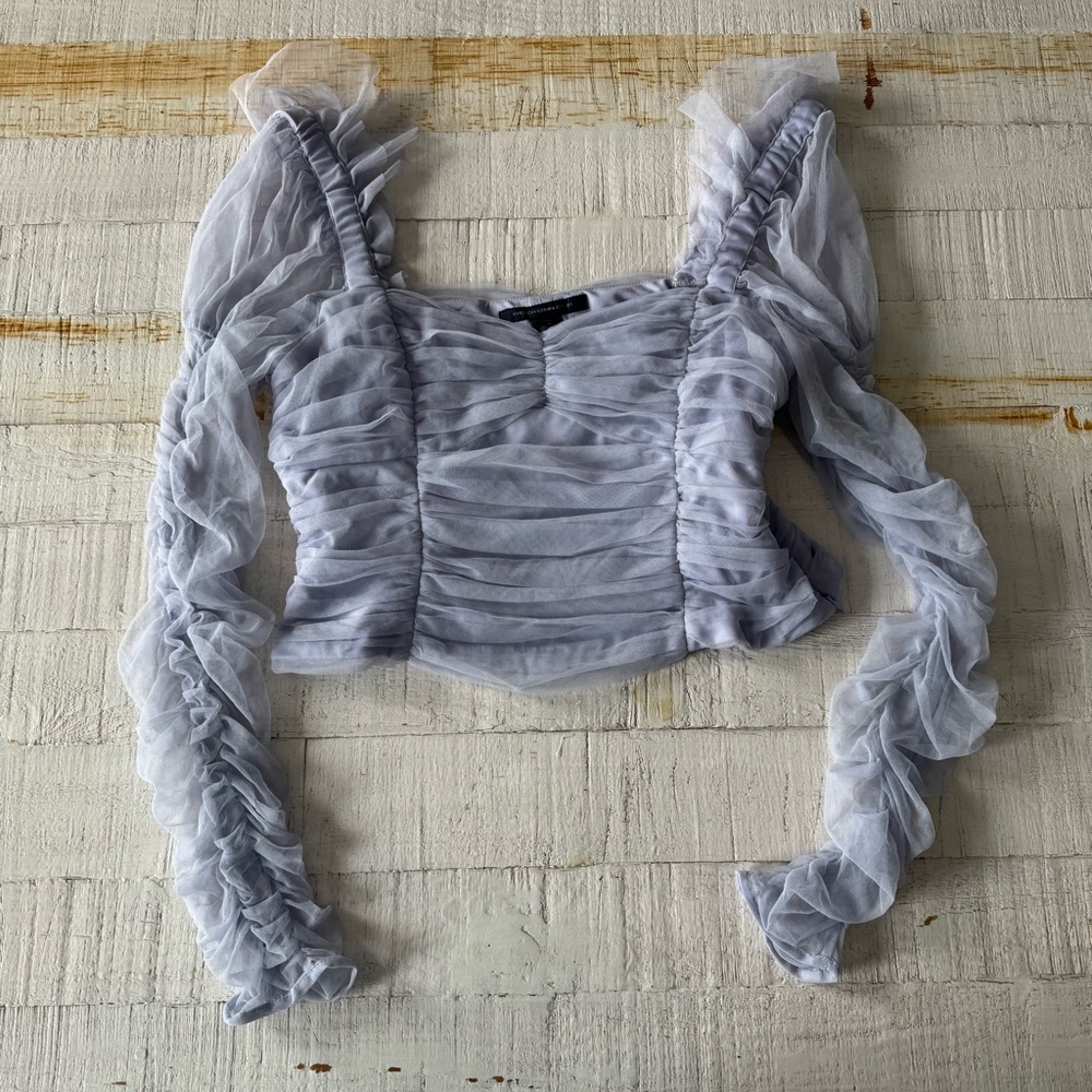 French Connection‎ Edrea Tulle Top NWT size 12 in Cosmic Sky Sheer Cropped - Picture 4 of 14